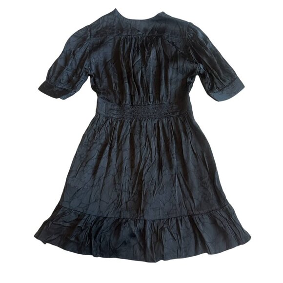 BA&SH Daniela Mini Dress Black Satin Puff Sleeve Subtle Print Size XS Women's - Picture 7 of 12